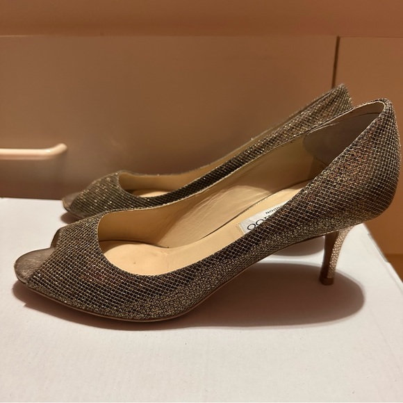 Jimmy Choo Isabel Glitter metallic peep toe pump heels – Size 37.5 - Picture 6 of 13